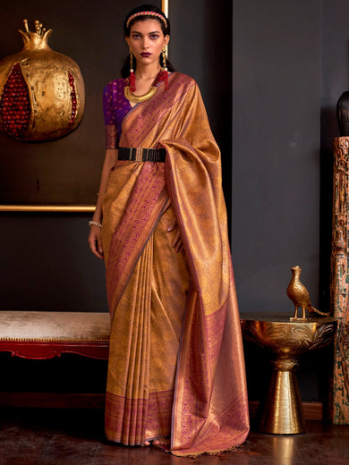 Gorgeous Mustard Yellow Weaving Silk Festival Wear Saree With Blouse